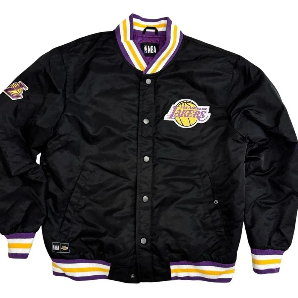 NBA Primark Los Angeles Lakers Satin Bomber Jacket Mens Medium Black Purple